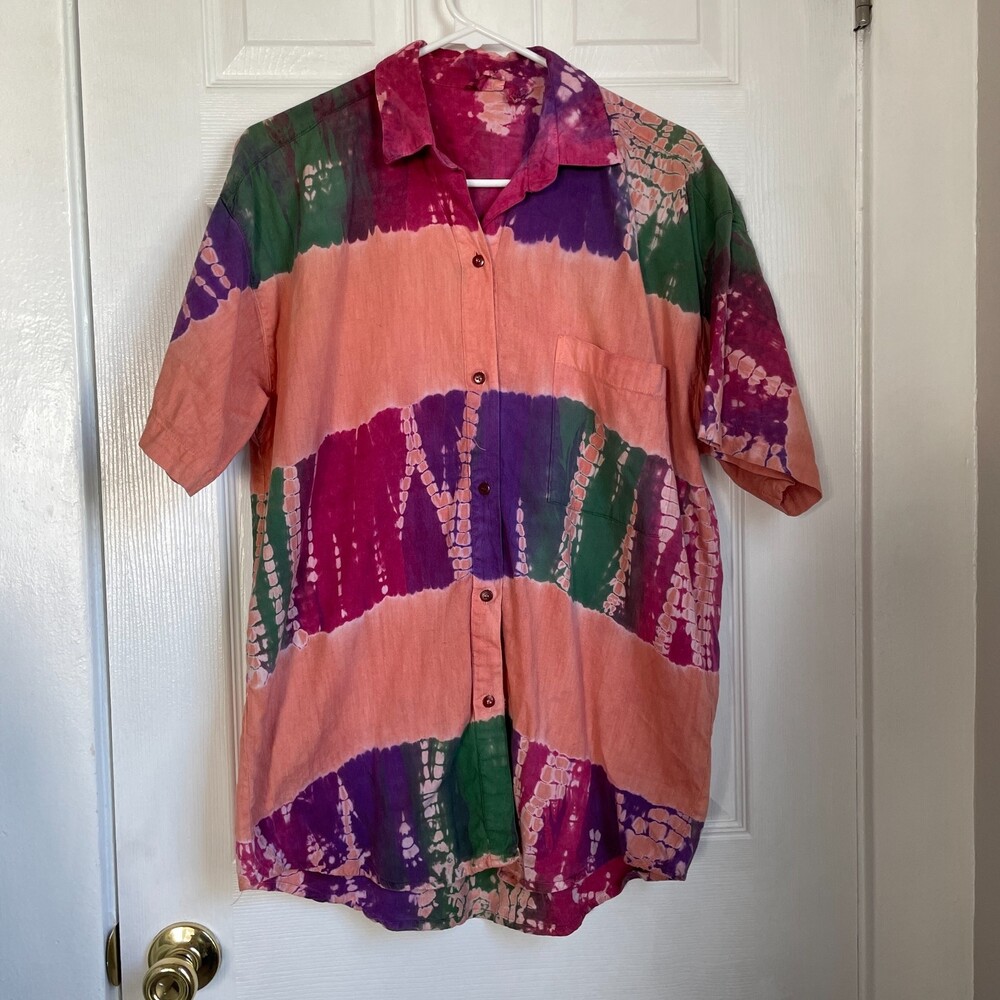 Vintage Tie Dye button down shirt short sleeve 90s y2k